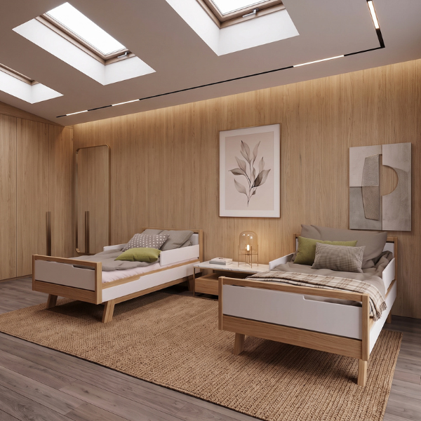 Dětská postel Lussi Gekko 160x80. Bílá / Přírodní buk